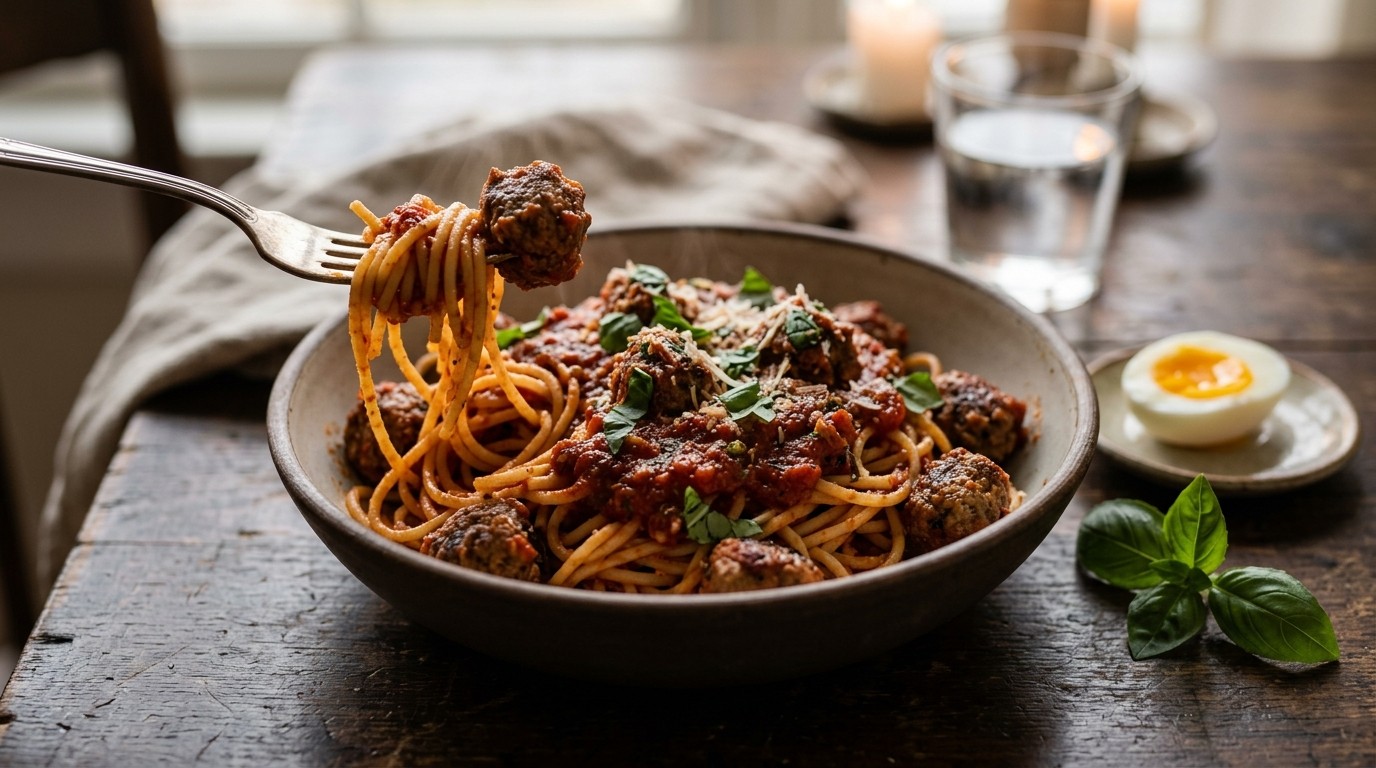 Spaghetti met Balletjes in Tomatensaus