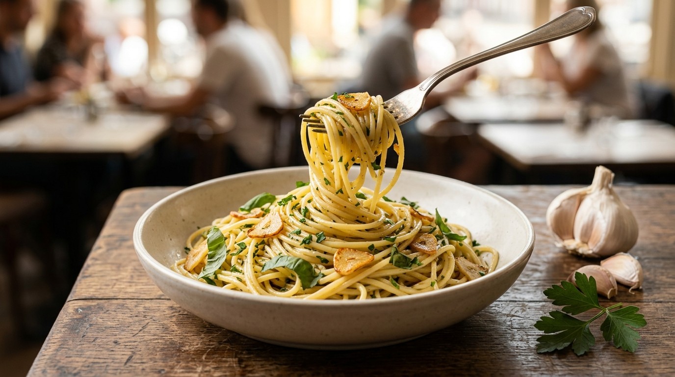 Spaghetti met Olijfolie en Basilicum