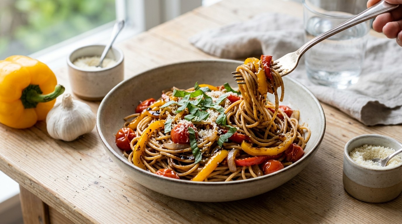 Spaghetti met Paprika, Tomaat en Balsamico