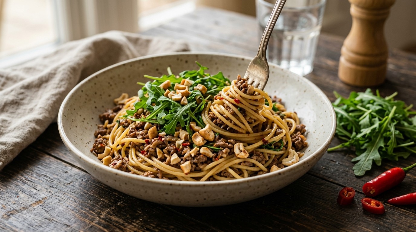 Spaghetti met Rucola en Cashewnoten