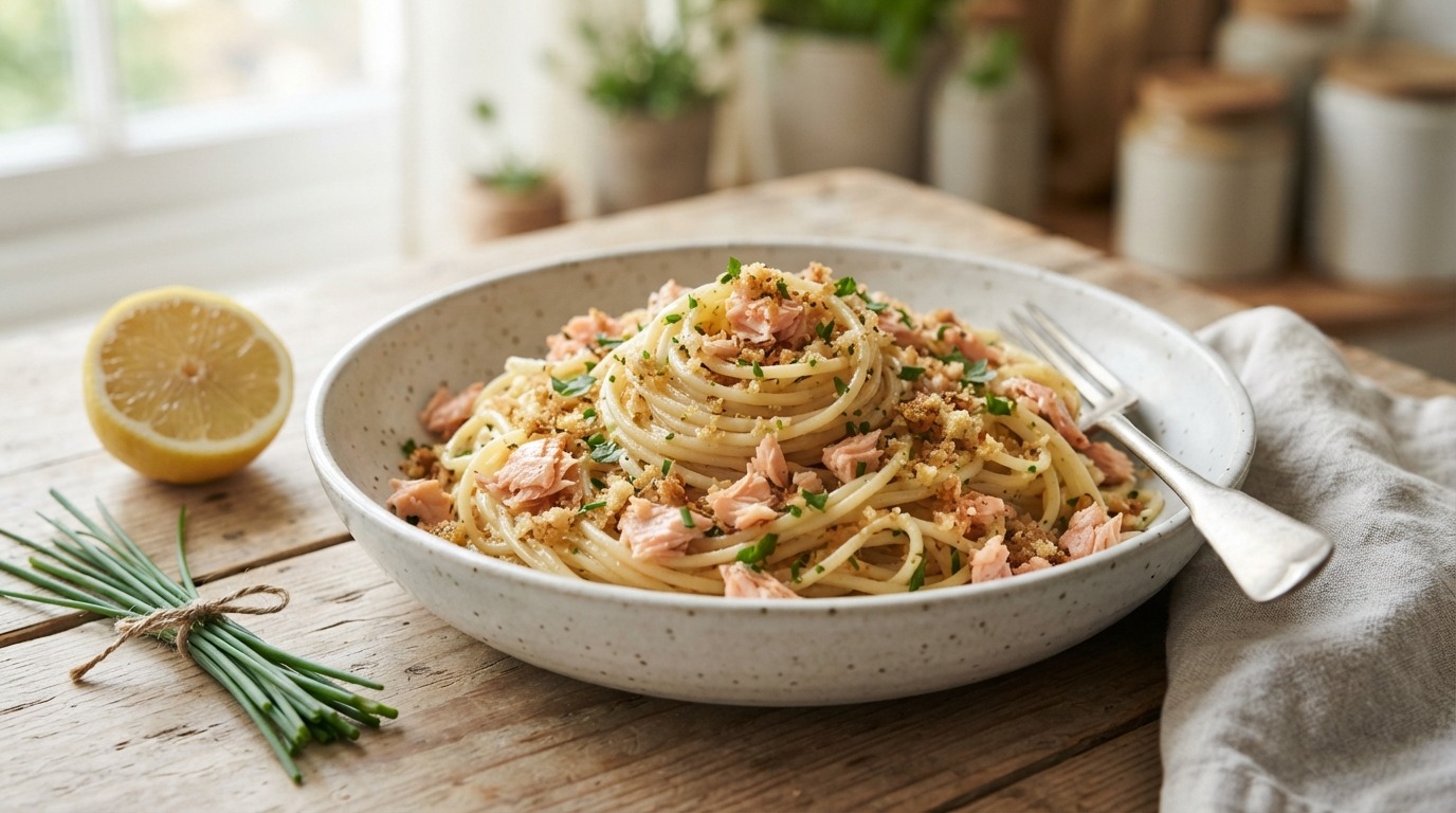 Spaghetti met Zalm uit Blik