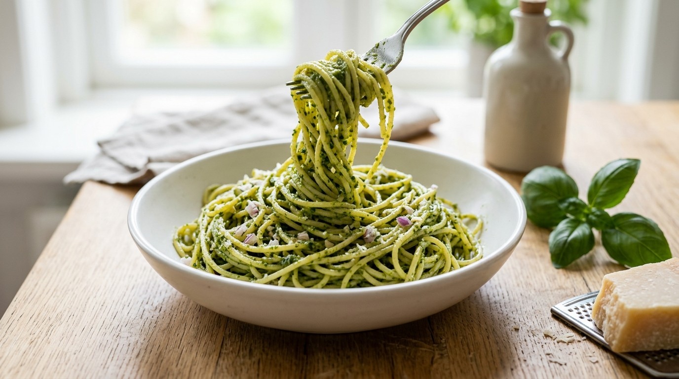 Spaghetti Pestosaus recept Spaghetti Pestosaus recept