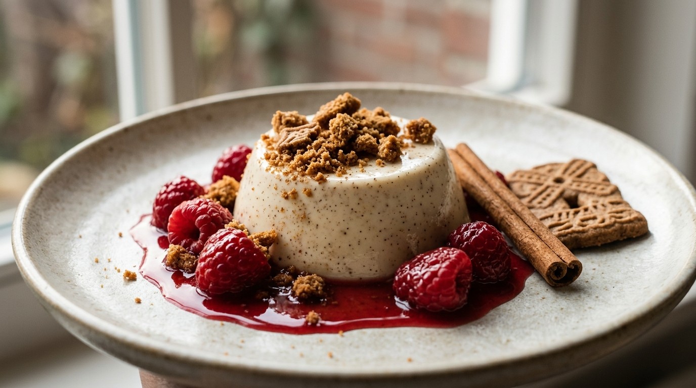 Speculaaspanna- Cotta met Warme Frambozen