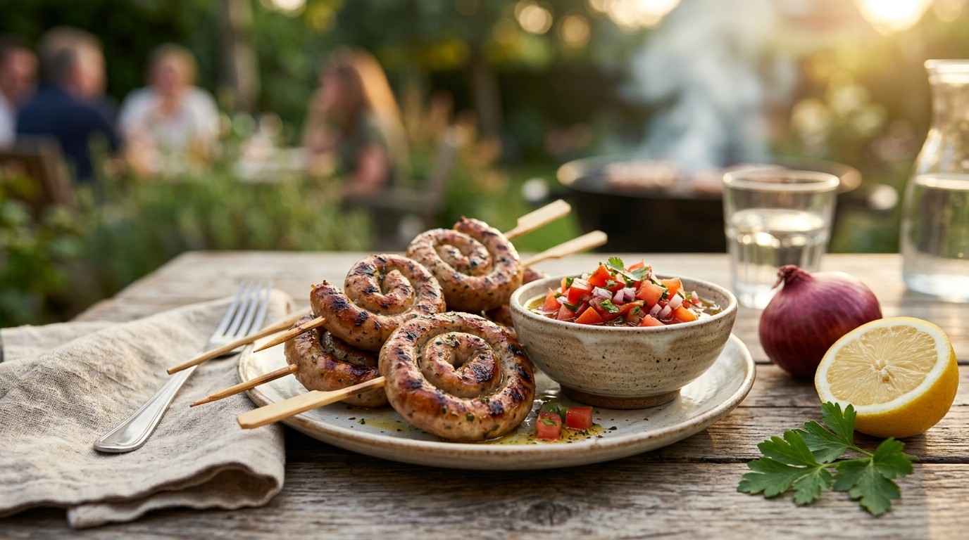 Spiesje met Opgerold Chipolataworstje en Verse Tomatensalsa