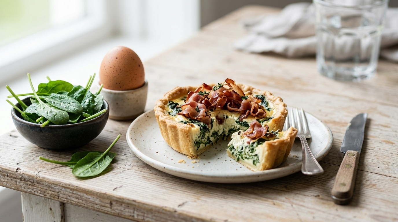 Spinazie/geitenkaas Taartje met Pancetta