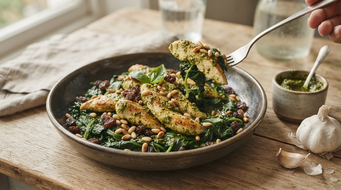 Spinazie met Pesto-kip