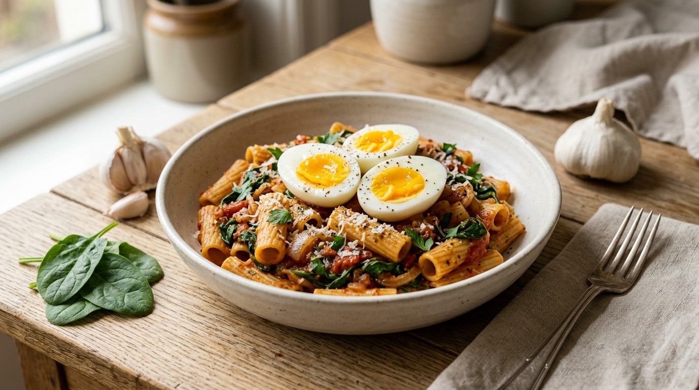 Spinaziepasta met ei