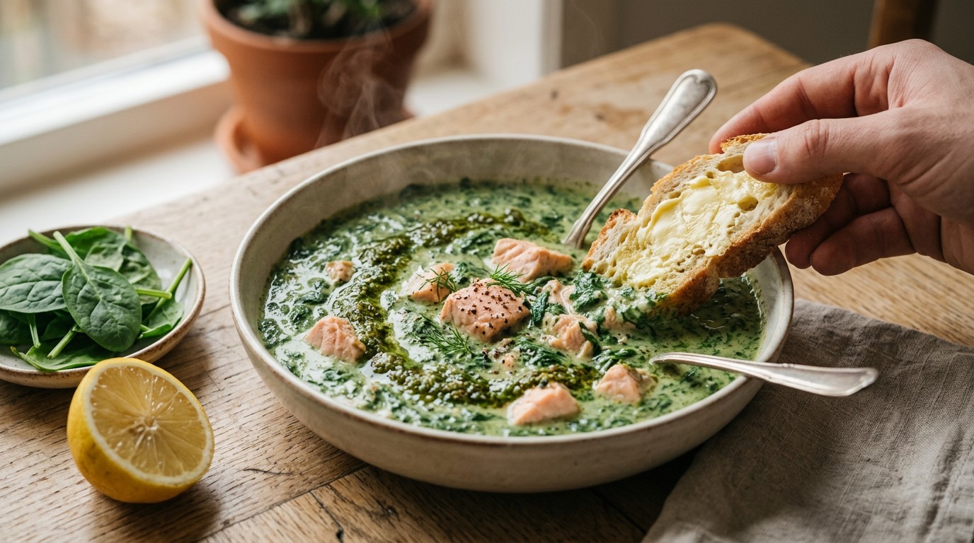 Spinazieroomsoep met Zalm