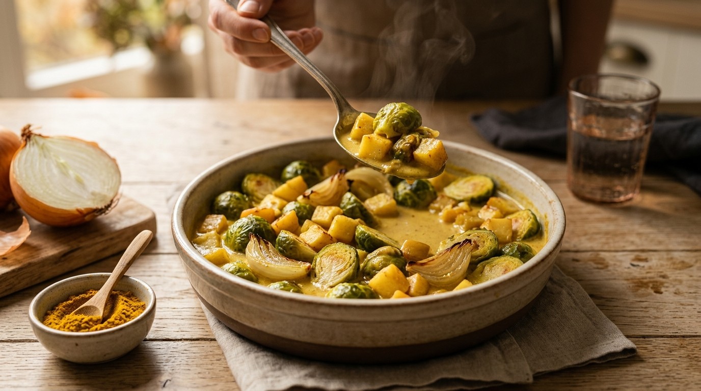 Spruitjes met Appel in Kerriesaus