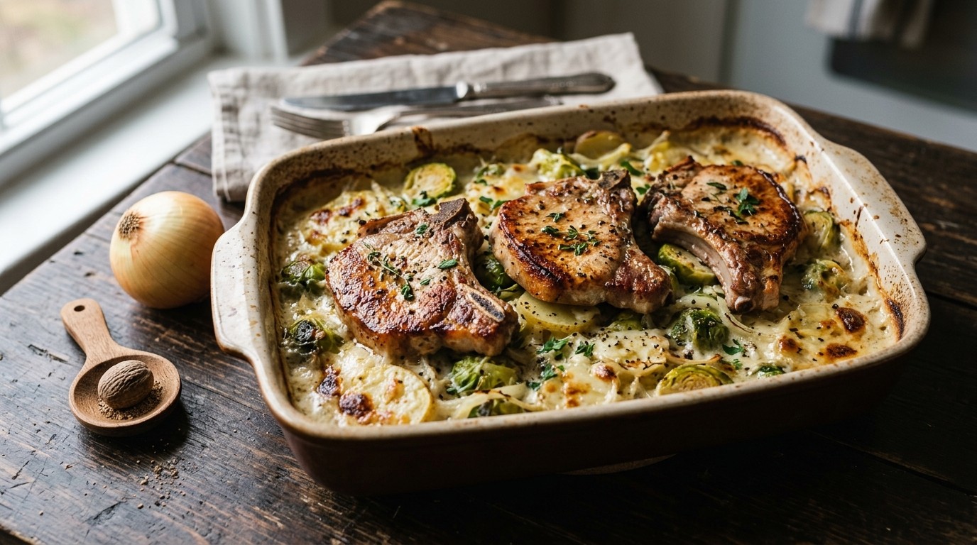 Spruitjes-ribkarbonadeschotel recept Spruitjes-ribkarbonadeschotel recept