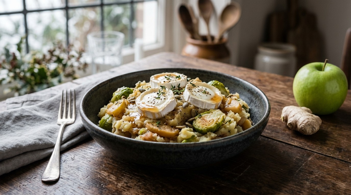 Spruitjesstamppot met Gember en Geitenkaas recept Spruitjesstamppot met Gember en Geitenkaas recept