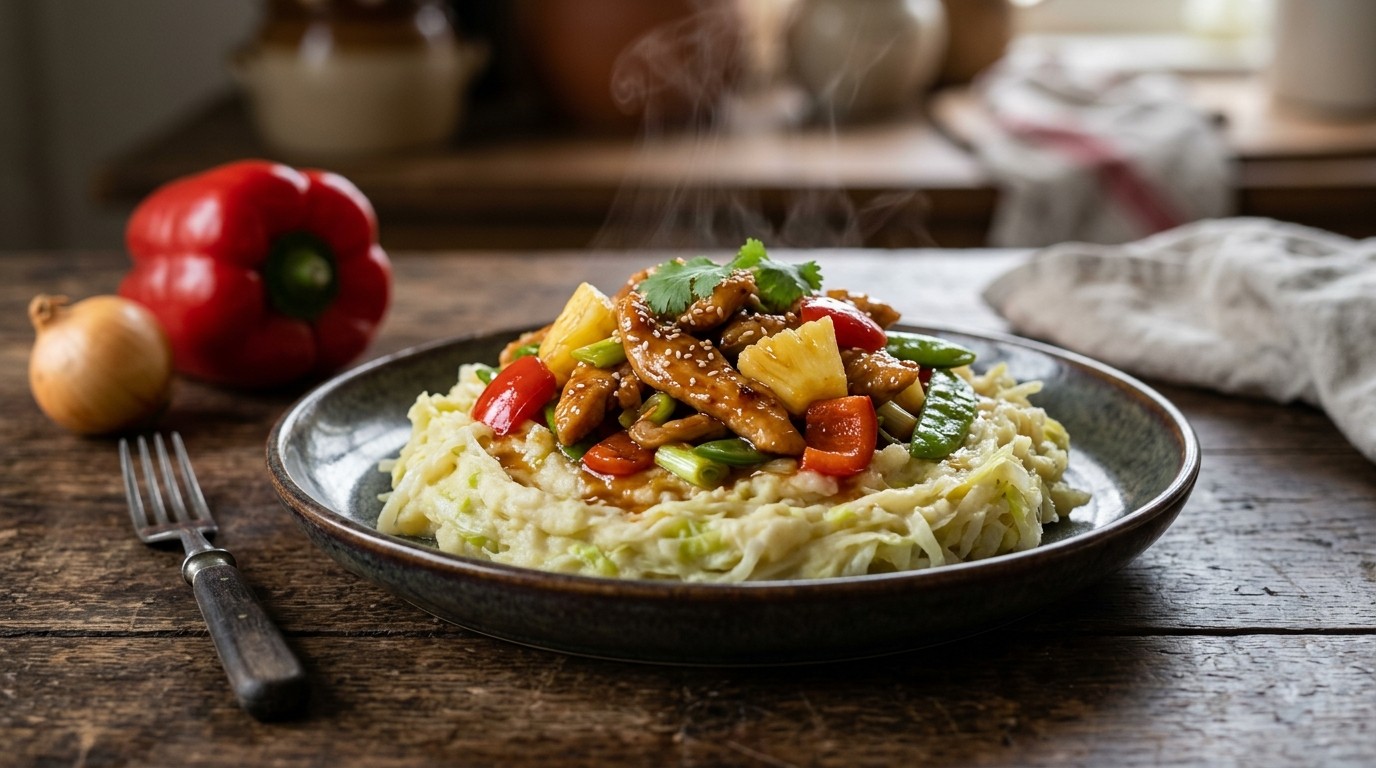 Stampot Chinese Kool met Roerbak van kip en Fruit