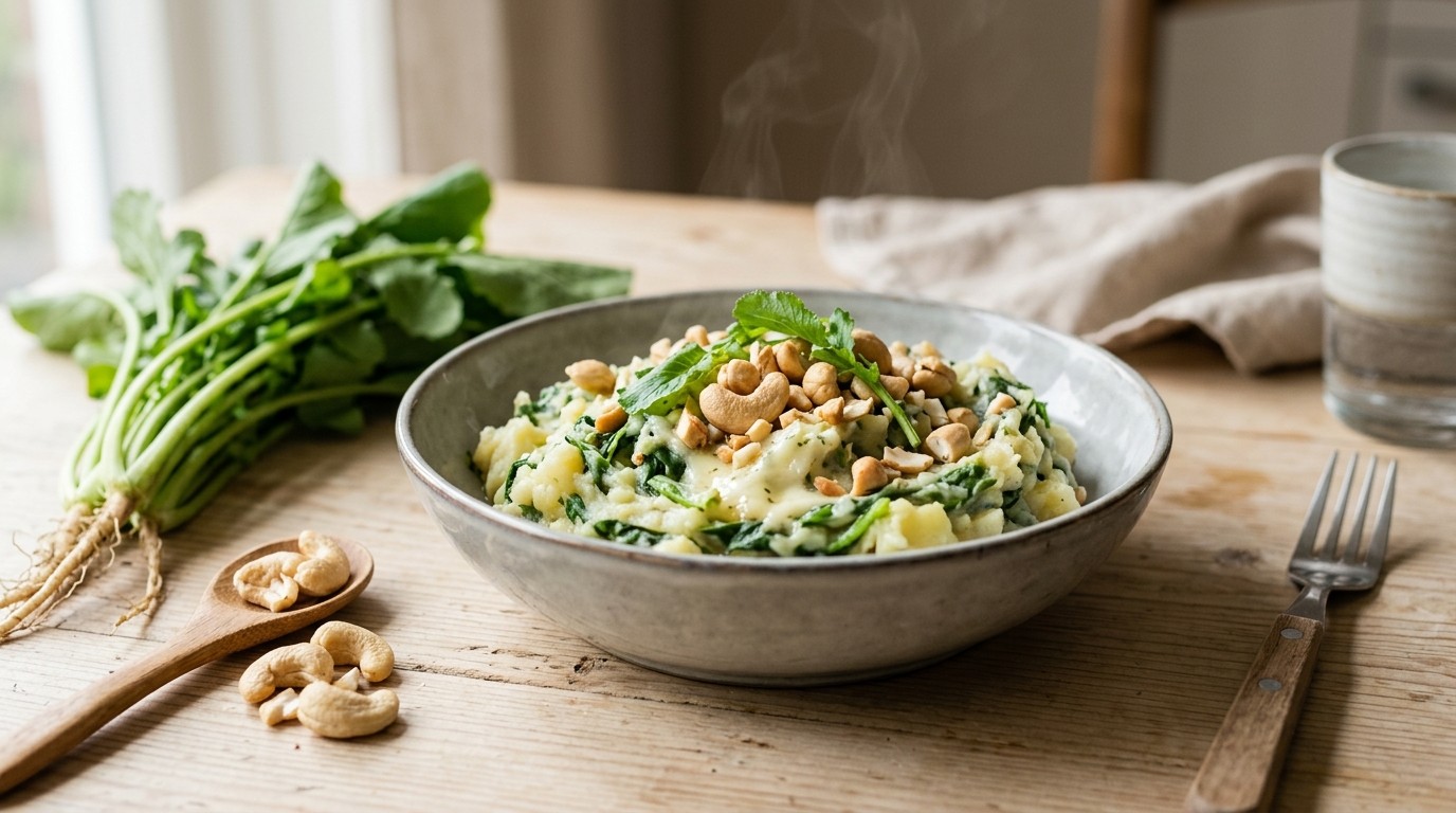 Stamppot Raapsteeltjes met Boursin en Cashewnoten