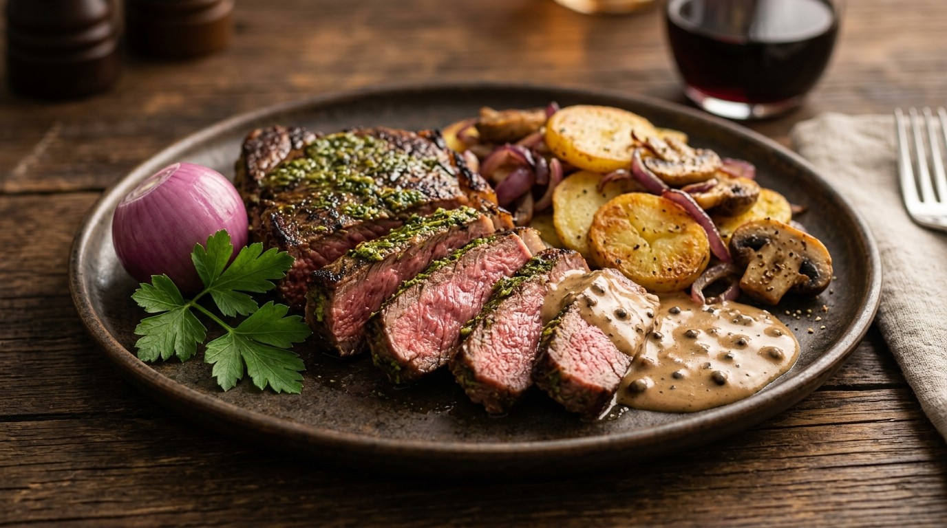 Steak Pesto met Pepersaus recept Steak Pesto met Pepersaus recept