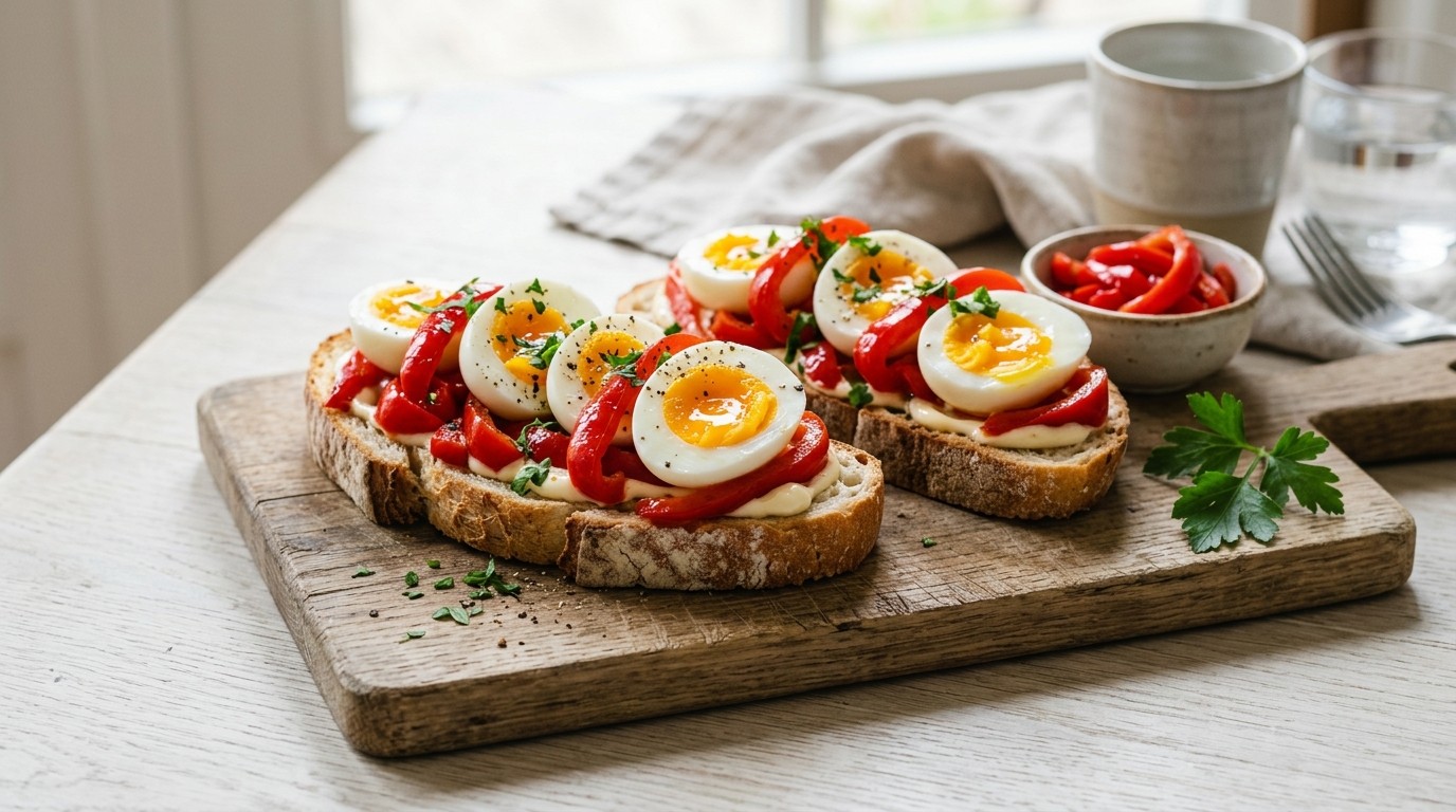 Stokbrood Paprika-ei Zoet Zuur recept Stokbrood Paprika-ei Zoet Zuur recept