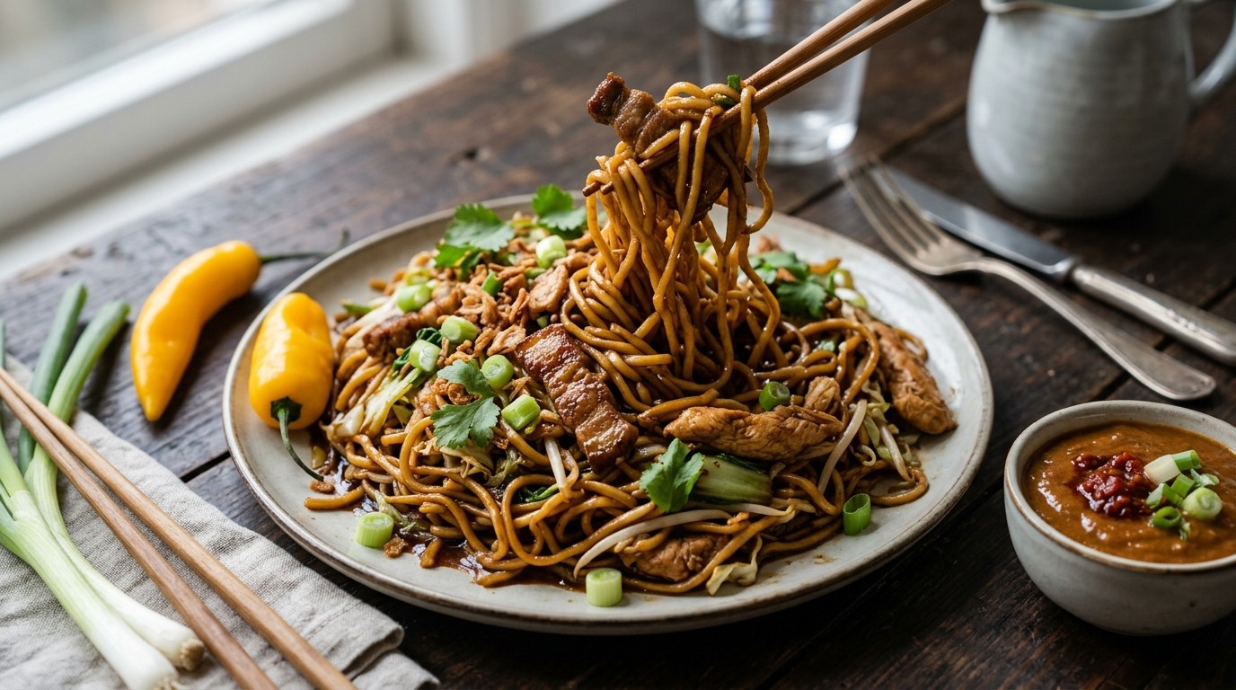 Surinaamse Bami met Surinaamse Pindasaus recept Surinaamse Bami met Surinaamse Pindasaus recept