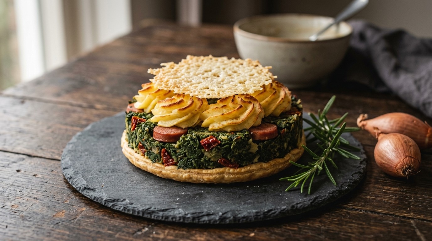 Taartje van Boerenkool met een Pecorinokoekje