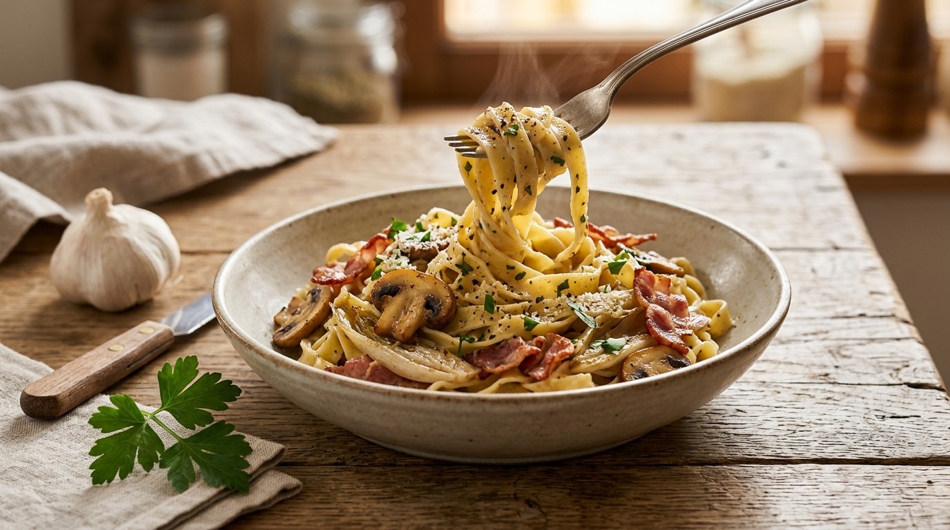 Tagliatelle met Champignons en Witlof
