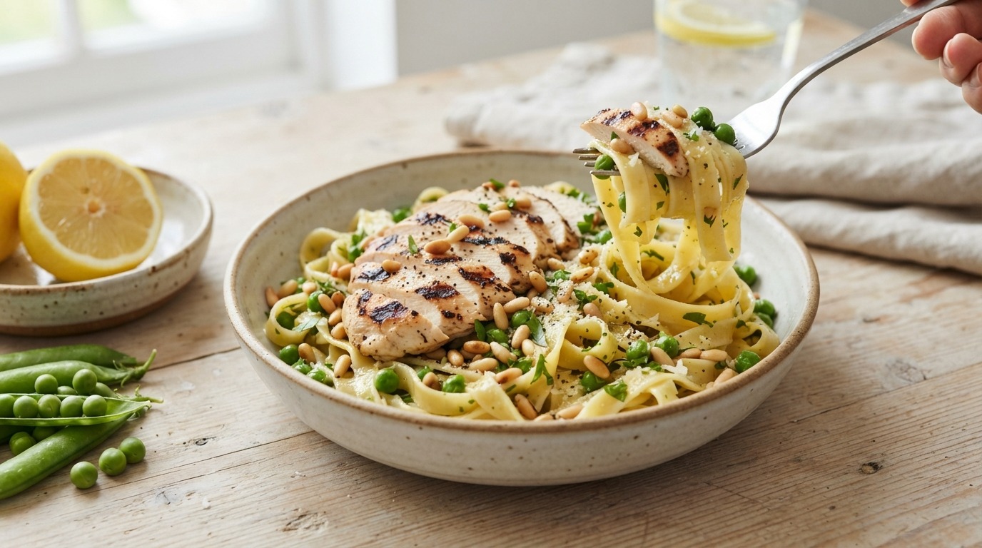 Tagliatelle met Gegrilde kip en Pijnboompitten