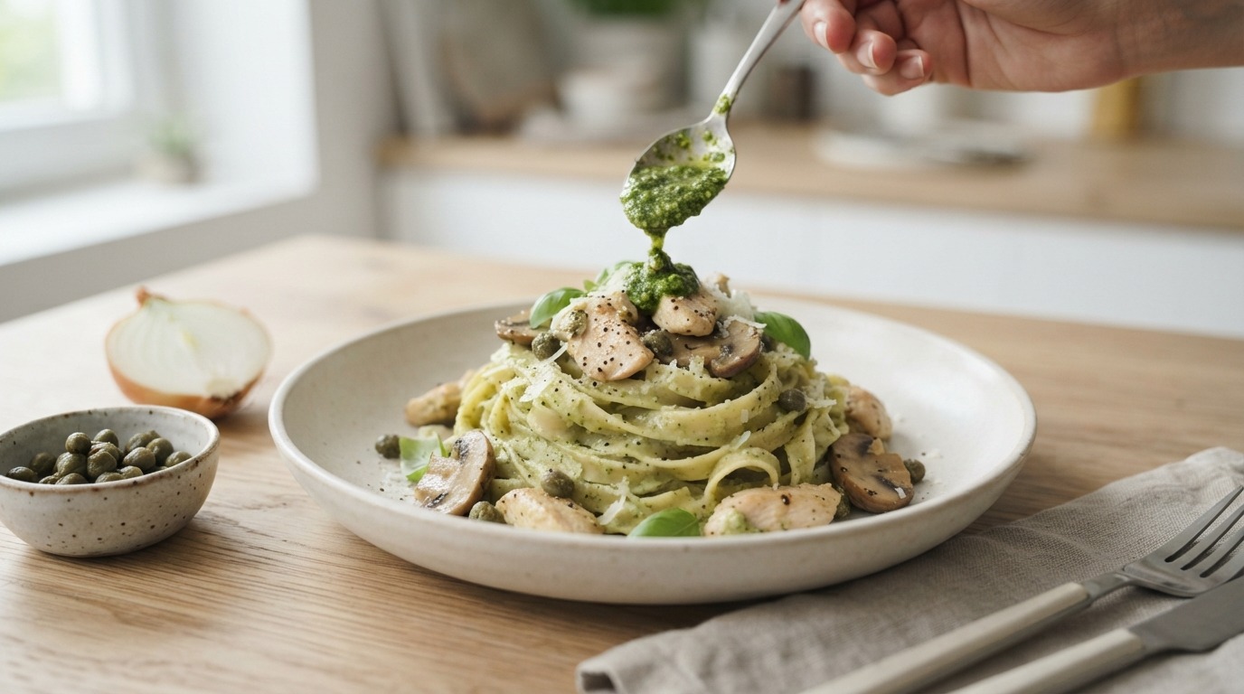 Tagliatelle met kip en Pesto recept Tagliatelle met kip en Pesto recept