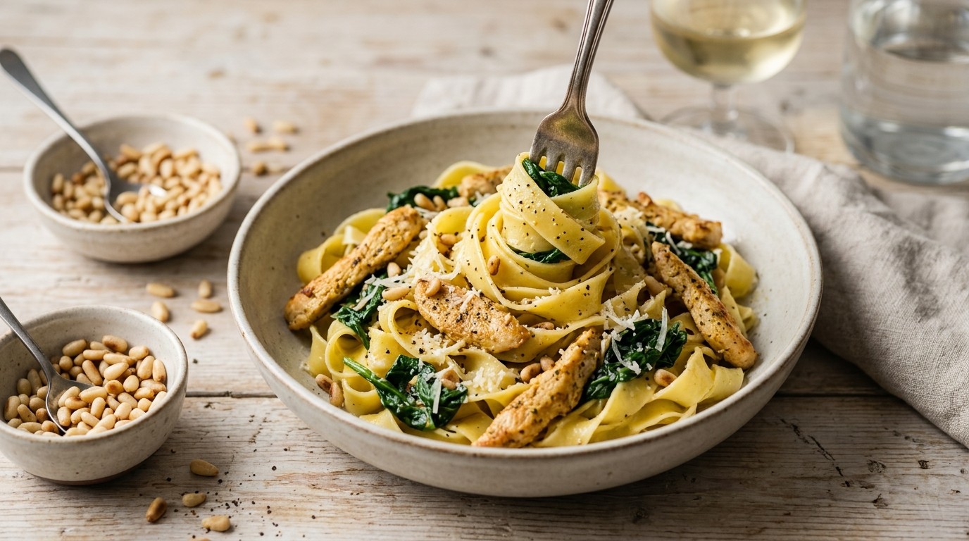 Tagliatelle met kip en Spinazie