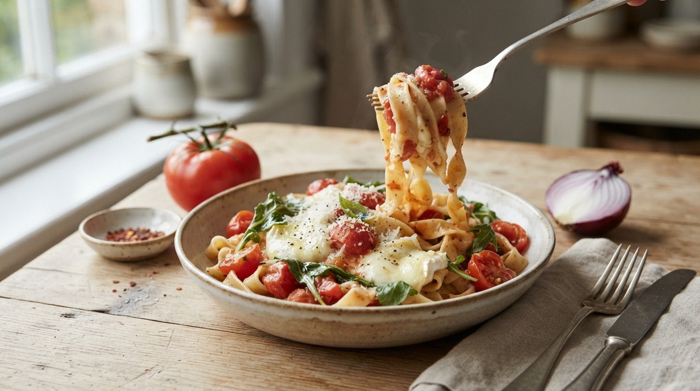 Tagliatelle met Tomaat, Rucola en Maredsous