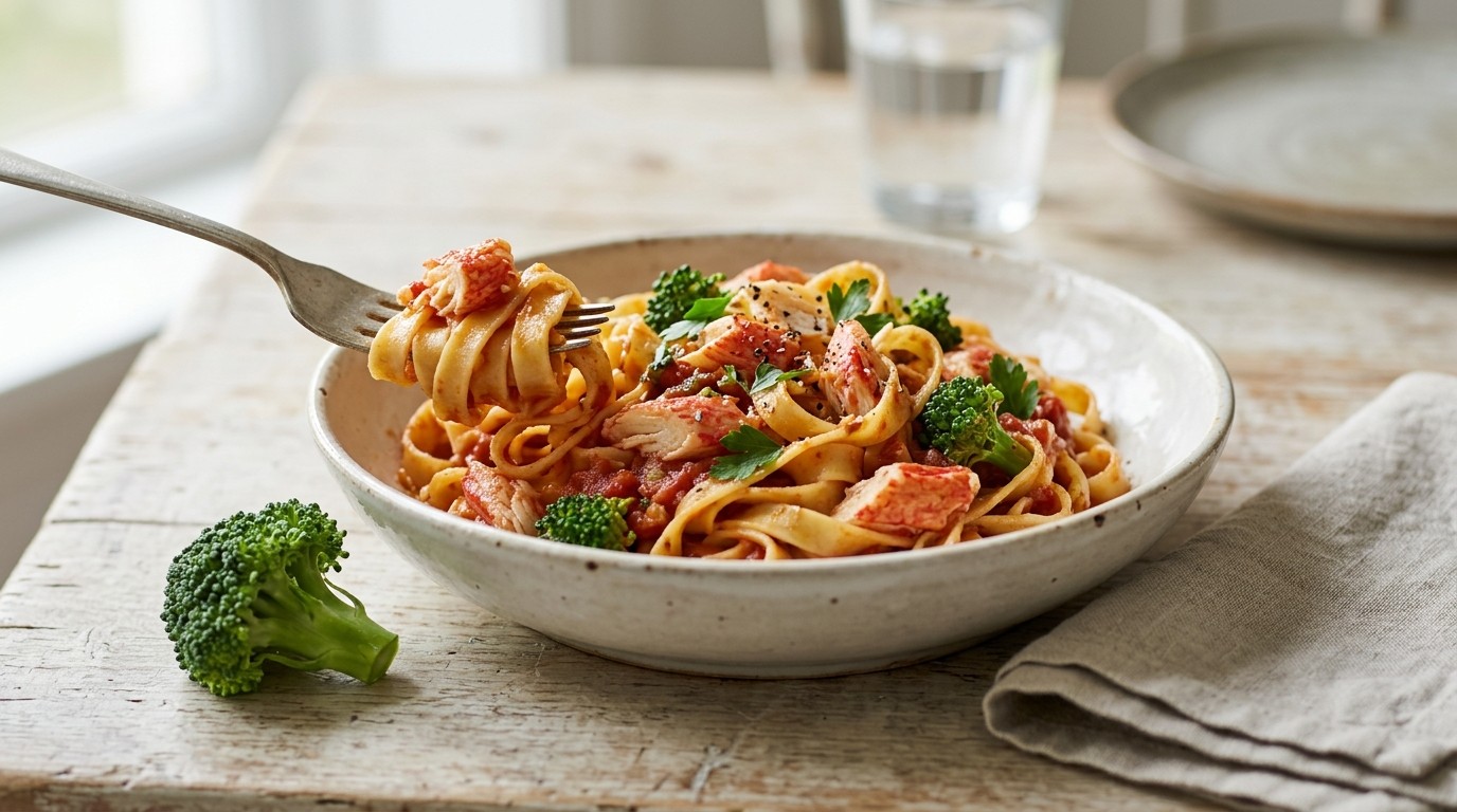 Tagliatelle met Tomaten-krabsaus recept Tagliatelle met Tomaten-krabsaus recept
