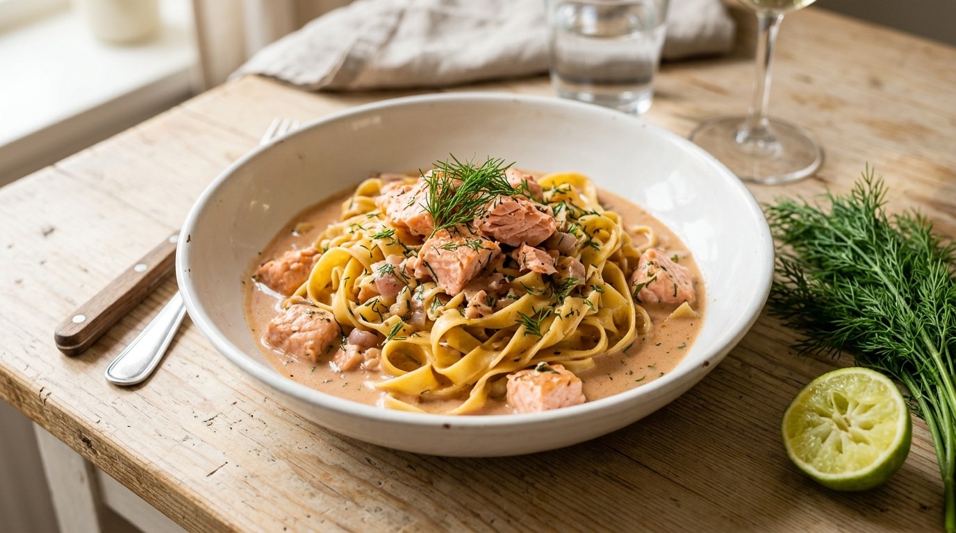 Tagliatelle met Zalm-cognacsaus