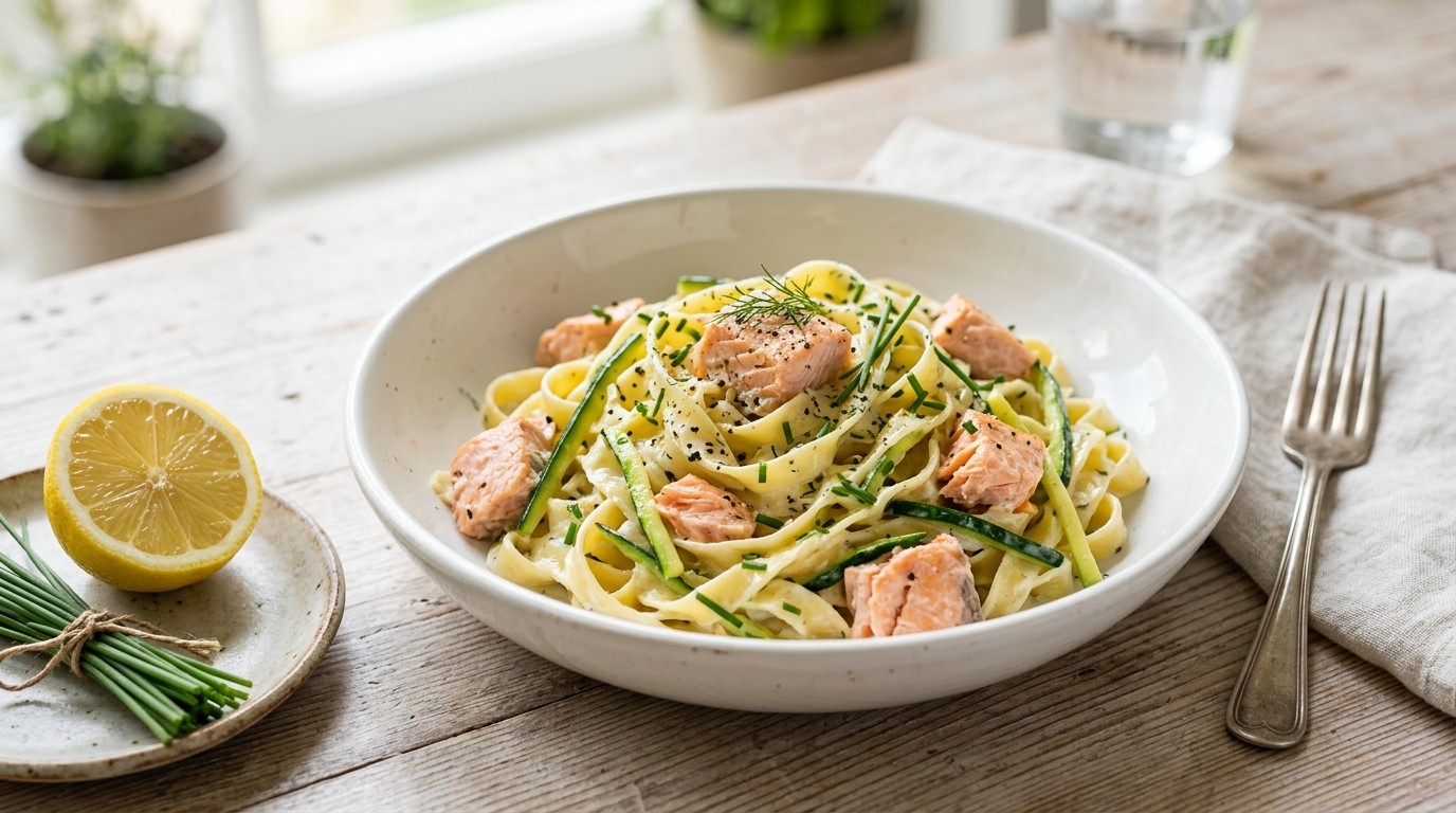 Tagliatelle met Zalm, Roomkaas en Courgette