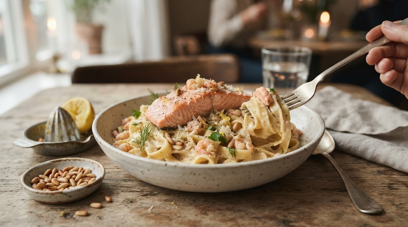 Tagliatelle met Zalmmoot en Rivierkreeftjes