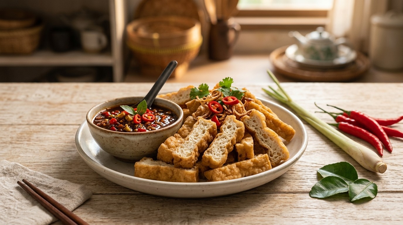Tahoe Gunting (gefrituurde Tahoe met Pittige Saus)