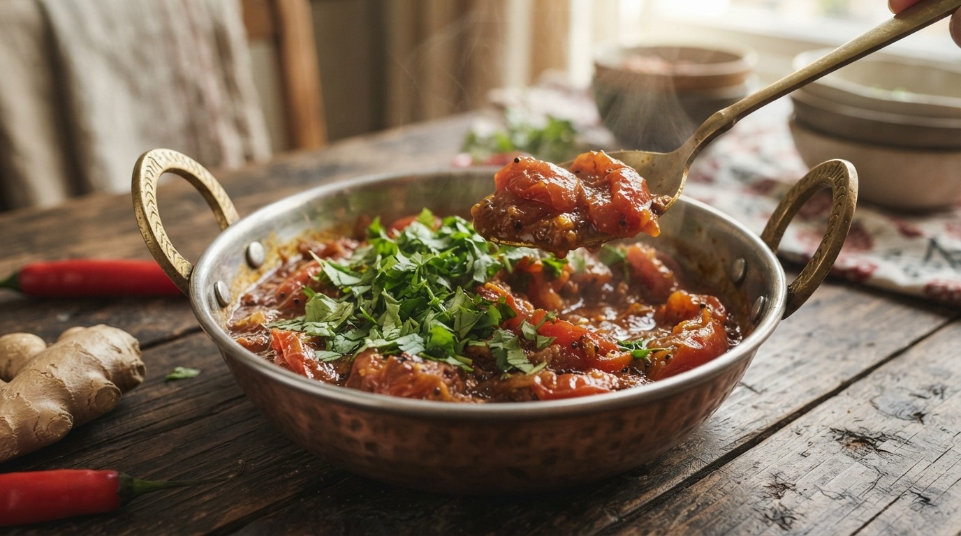 Tamatar aur Hara Dhania (gestoofde Tomaten met Koriander) recept Tamatar aur Hara Dhania (gestoofde Tomaten met Koriander) recept