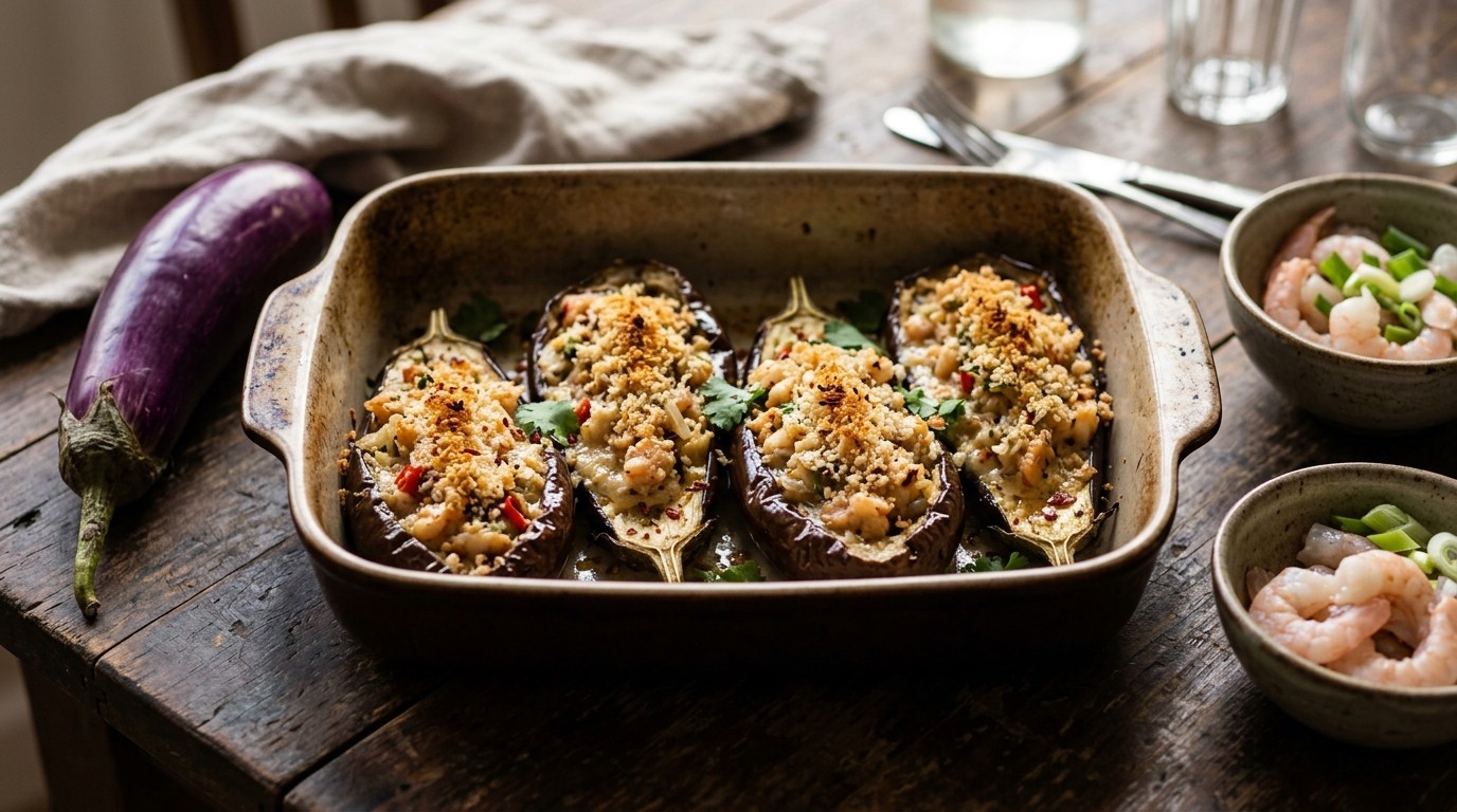 Terong isi Oedang (aubergines Gevuld met Garnalen)