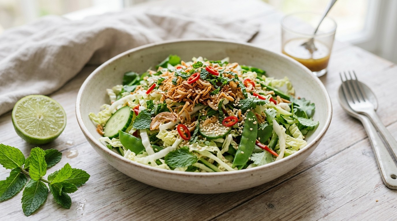 Thaise Groene Salade met Knapperige Sjalotten