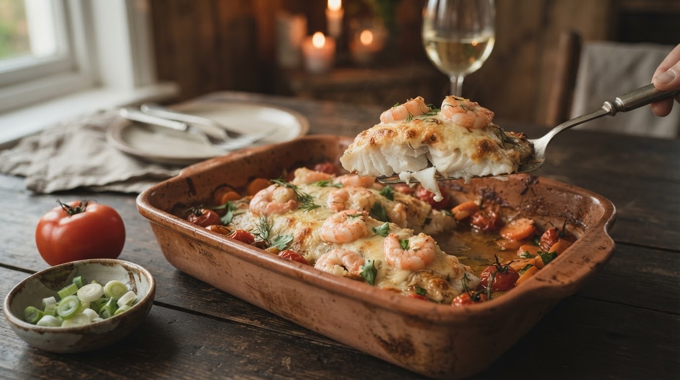 Tilapia uit de Oven met Roze Garnalen