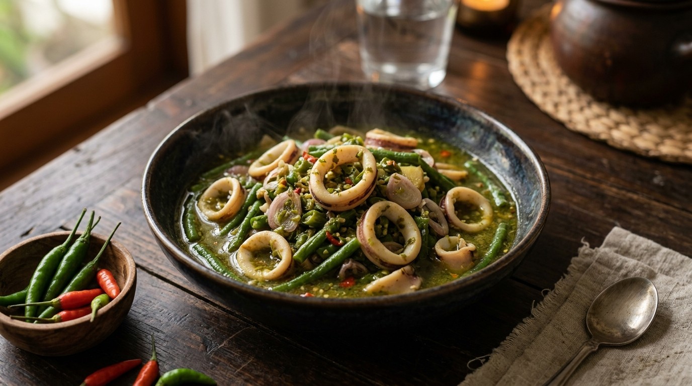 Toemis Cumi Hijau(hete Groentebouillon met Inktvis)