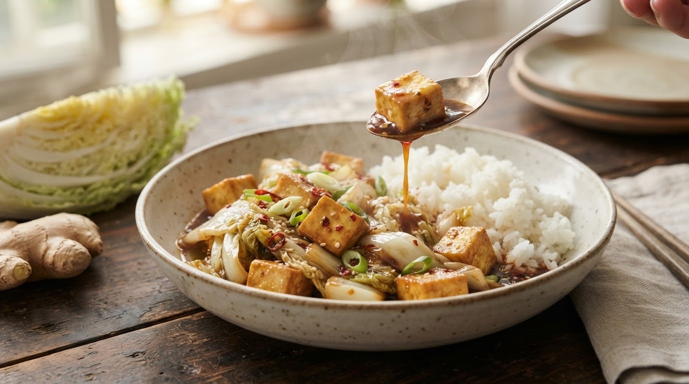 Tofu-koolschotel met Rijst