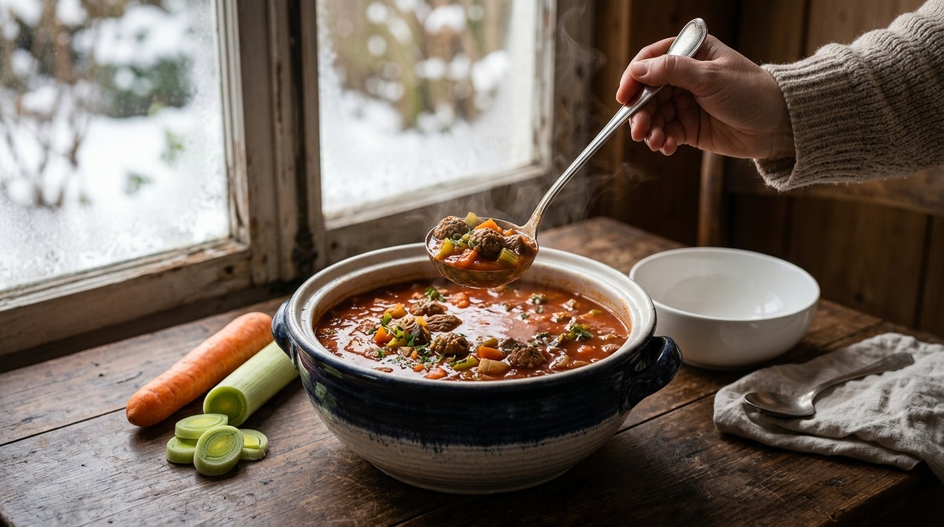 Tomaten Groentesoep met Rundergehakt