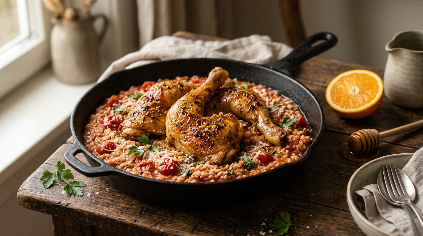 Tomatenrisotto met Sinaasappelkip