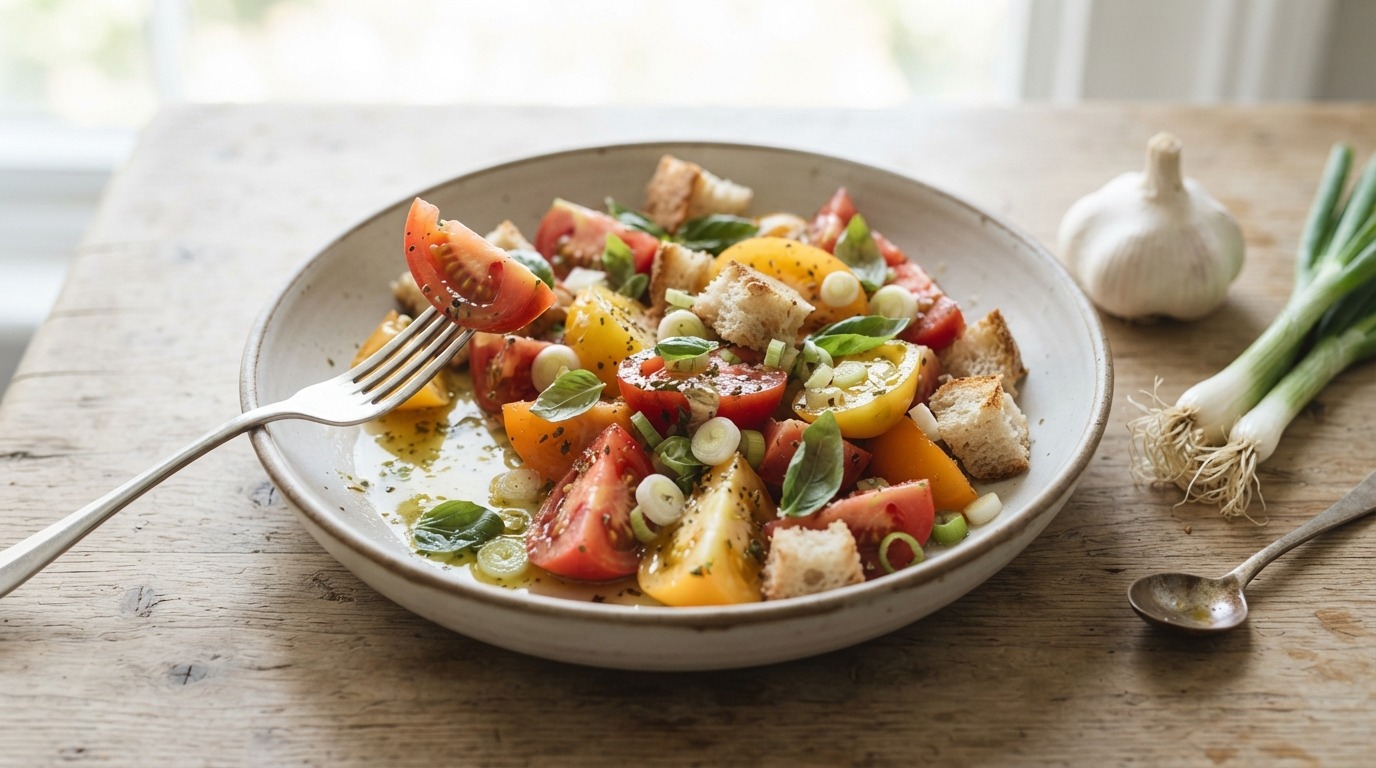 Tomatensalade met Bosui, Knoflook en Witte Wijn