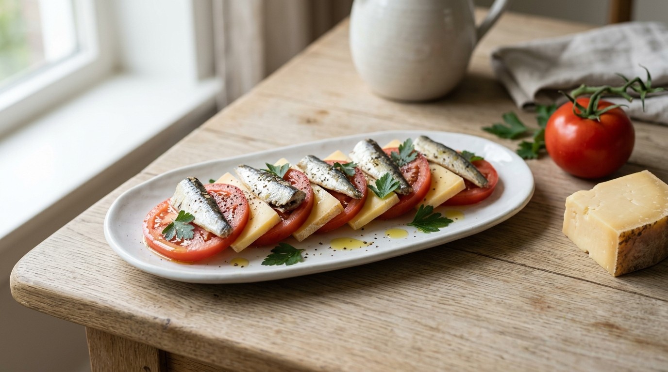Tomatensalade met Kaas Sardientjes