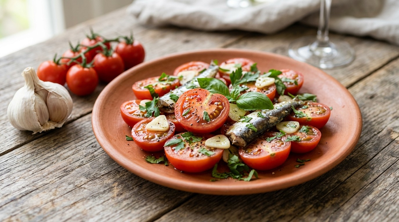 Tomatensalade met Knoflook en Sardientjes