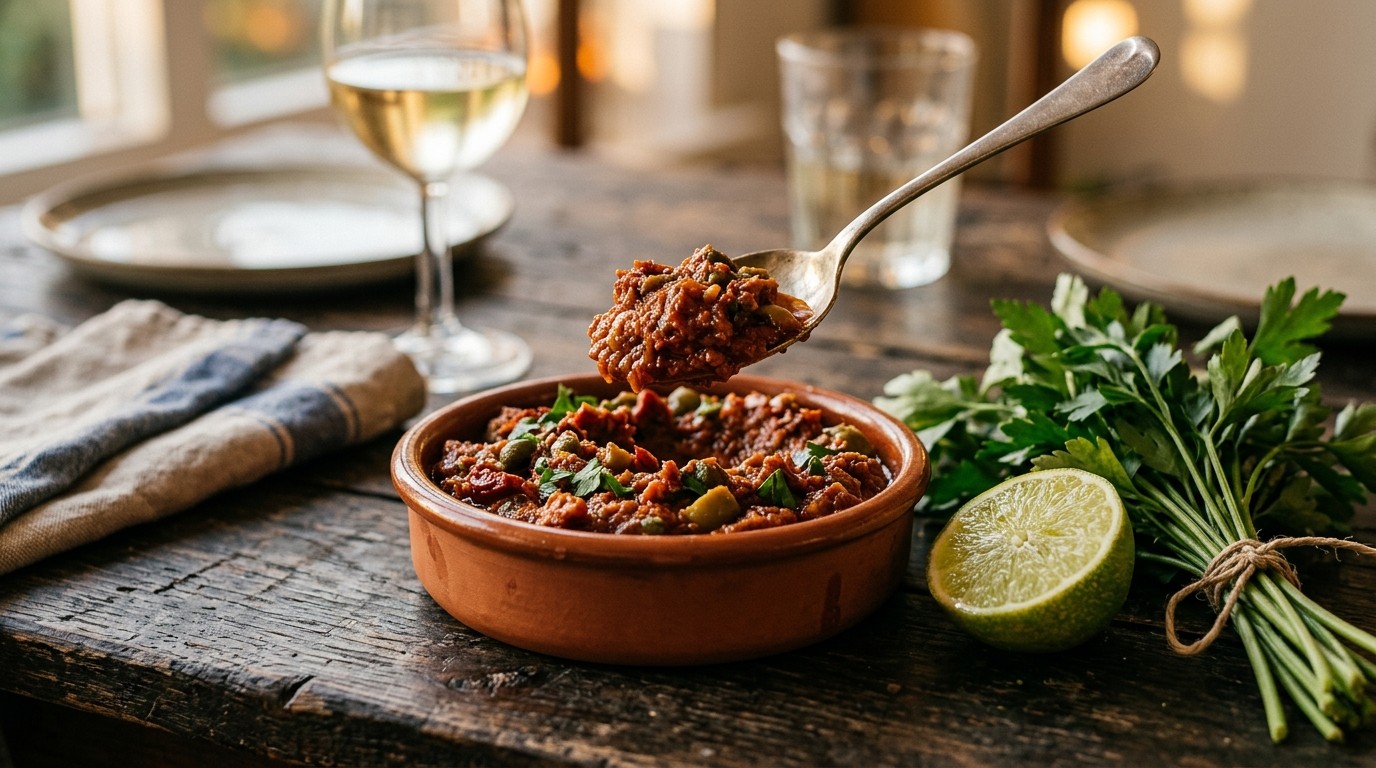 Tomatentapenade met Groene Olijven en Kappertjes recept Tomatentapenade met Groene Olijven en Kappertjes recept