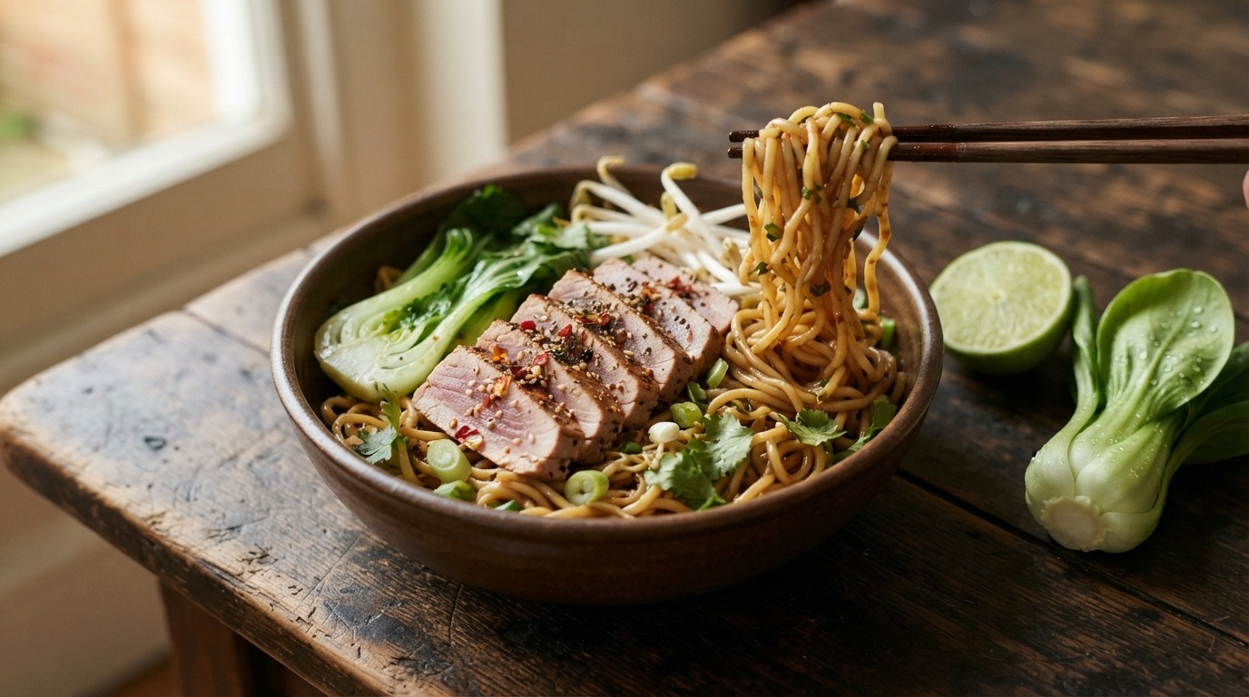 Tonijn met mie en Paksoi recept Tonijn met mie en Paksoi recept