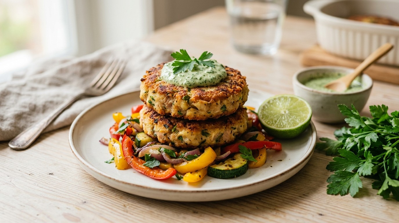 Tonijnburgers met Groenten en Kruidensaus
