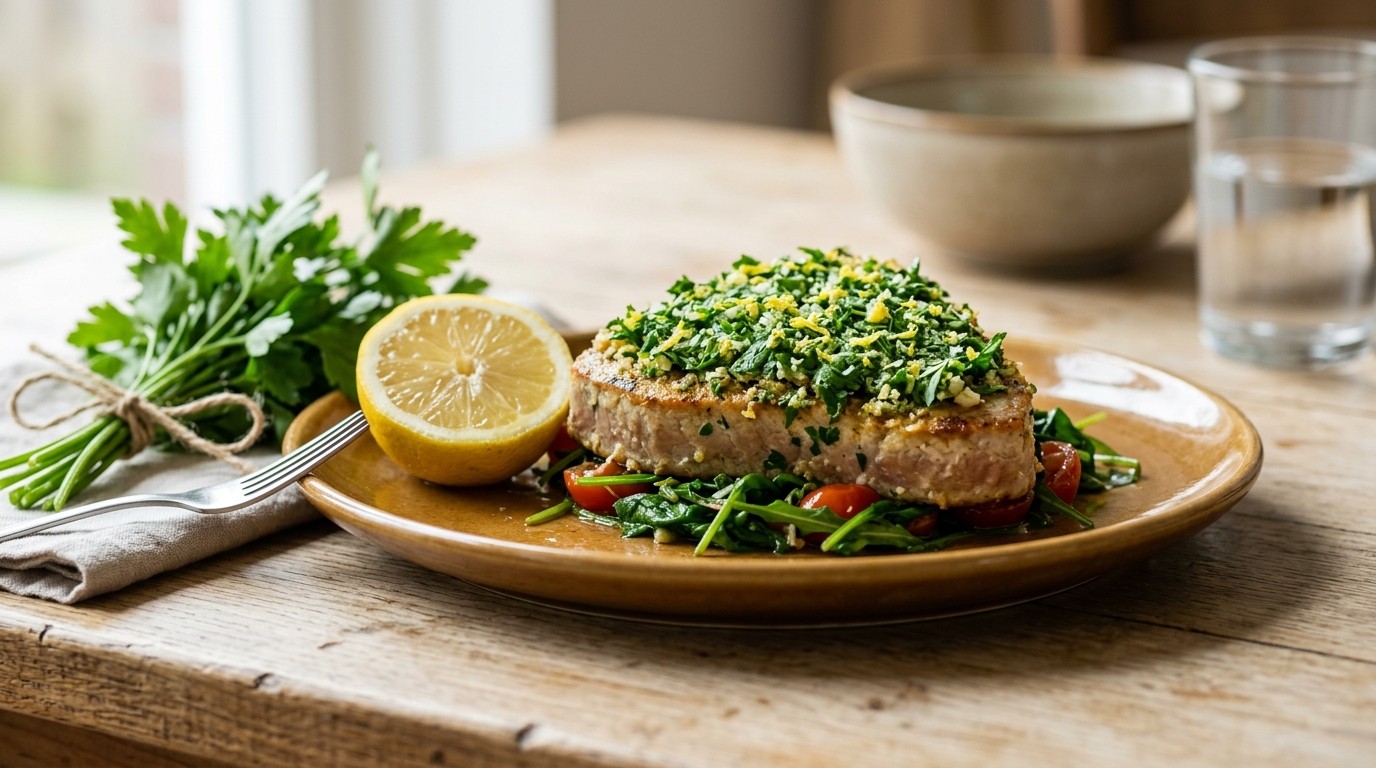 Tonijnsteak met Peterselie Citroenlaagje