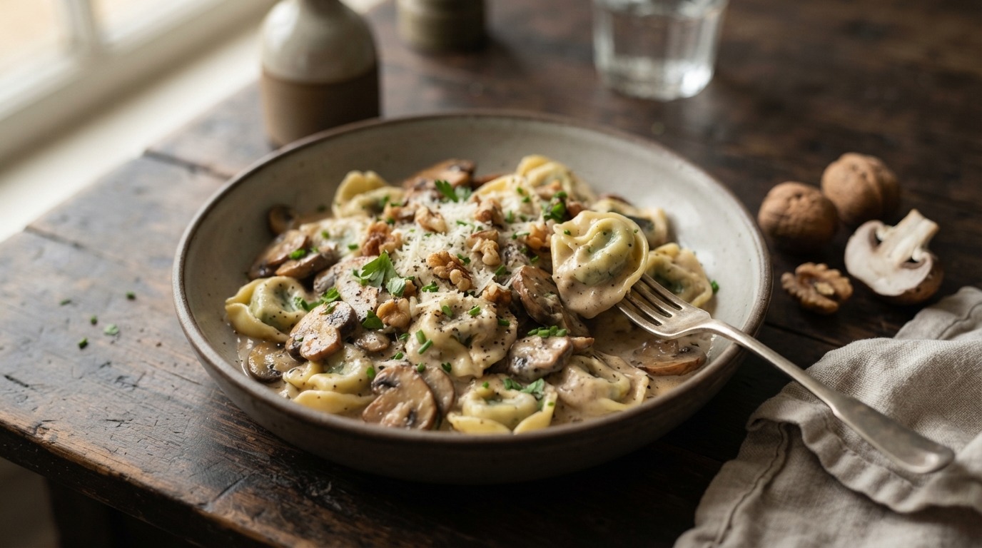 Tortellini met Champignons en Walnotensaus