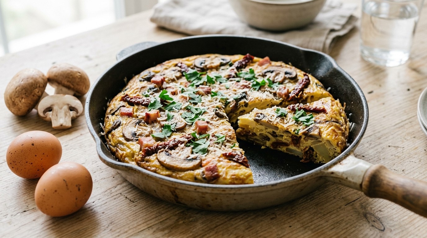 Tortilla met Champignons en Zongedroogde Tomaten