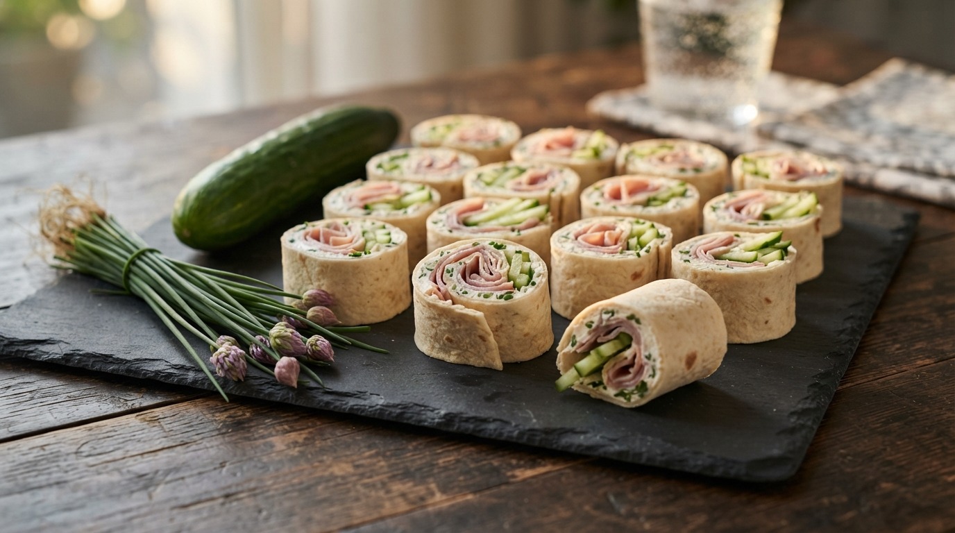 Tortilla Rolletje met Komkommer, ham en Bieslook recept Tortilla Rolletje met Komkommer, ham en Bieslook recept