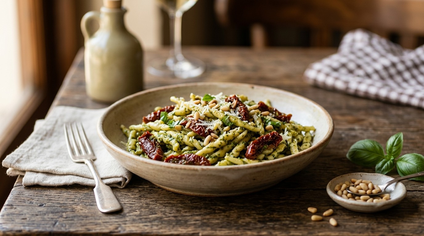 Trofie met Pesto en Zongedroogde Tomaten